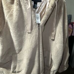 Ashley Stewart Cream Teddy Jacket Plush Cozy Outerwear